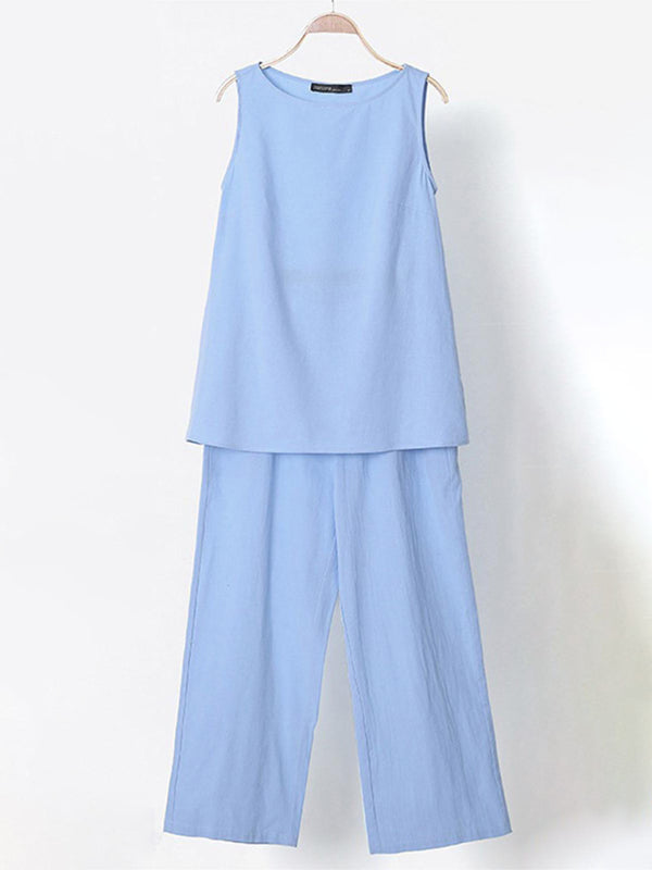Mia™ | Elegant tvådelat set med ärmlös topp och vida byxor ✨