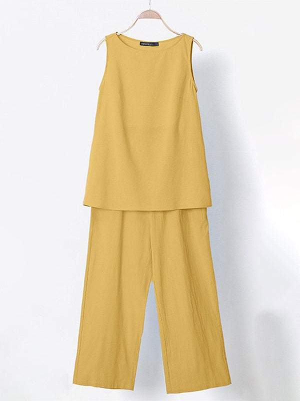 Mia™ | Elegant tvådelat set med ärmlös topp och vida byxor ✨