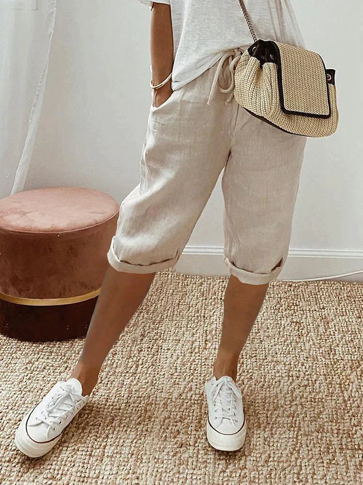 Capri Bomull linné Damer Shorts